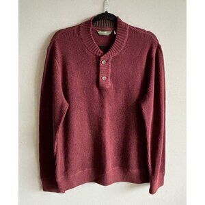 Eddie Bauer Mens Long Sleeve 1/4 Button Pullover Cotton Sweater Red Size M/L